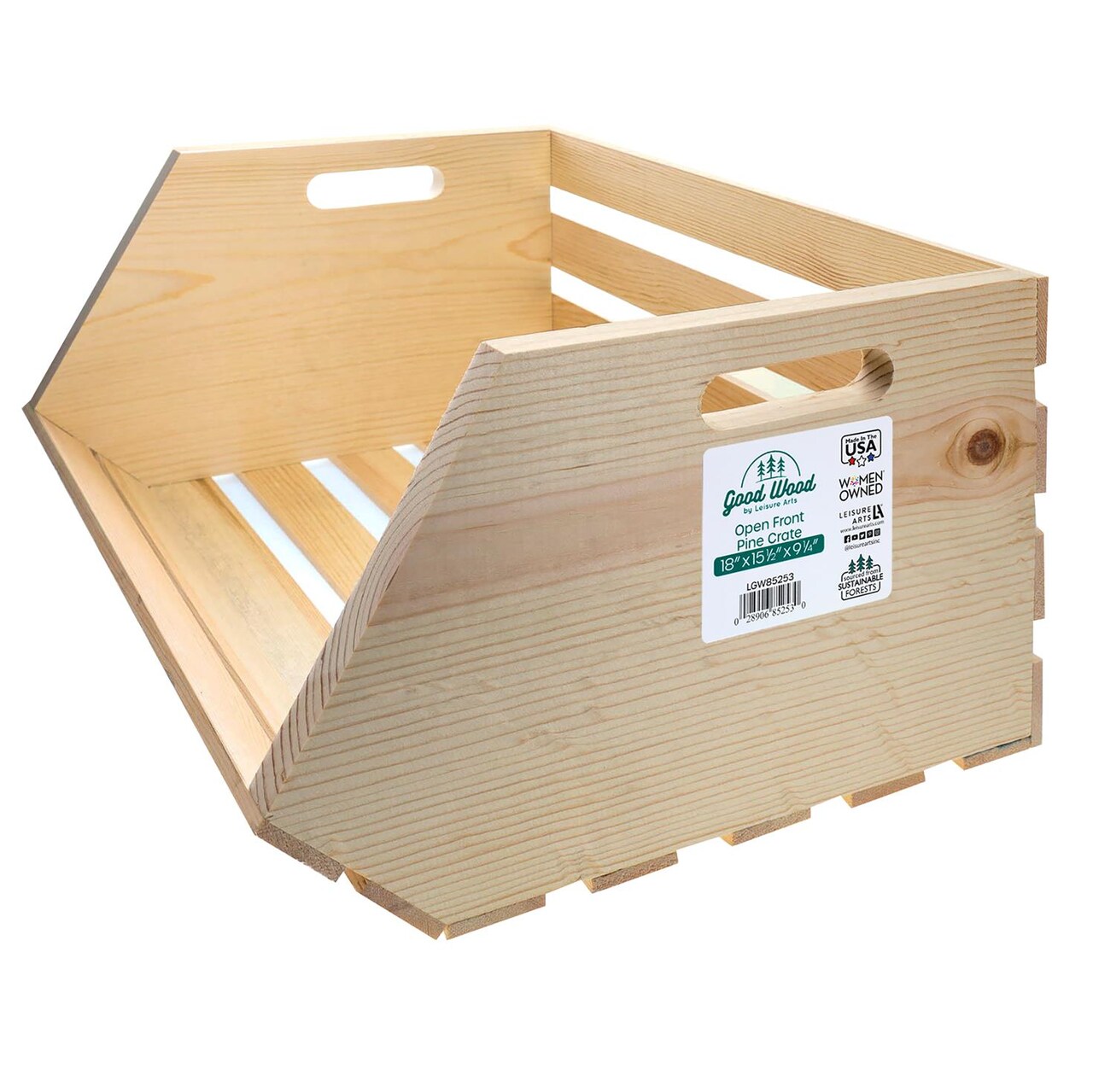 Good Wood by Leisure Arts Wooden Open Front Crate, wood crate unfinished, wood crates for display, wood crates for storage, wooden crates unfinished, 18" x 15.5" x 9.25"